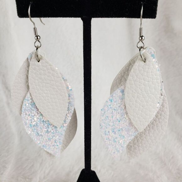 Leather Sparkle Leaf Drop Earrings - Picture 1 of 3